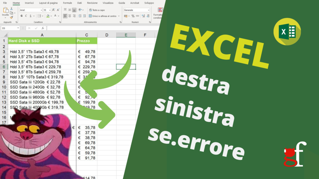 tutorial Excel destra sinistra se errore
