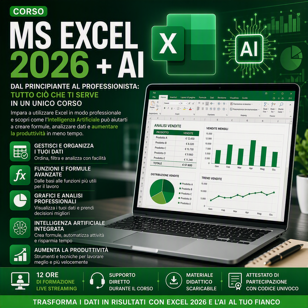 Corso Excel 2026 con Intelligenza Artificiale