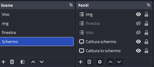 Registra lo schermo con OBS Studio; scene e fonti